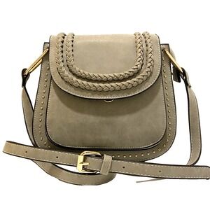 Tom Clovers Women's Saddle Crossbody Faux Leather Handbag Gray w/ Gold Hardware